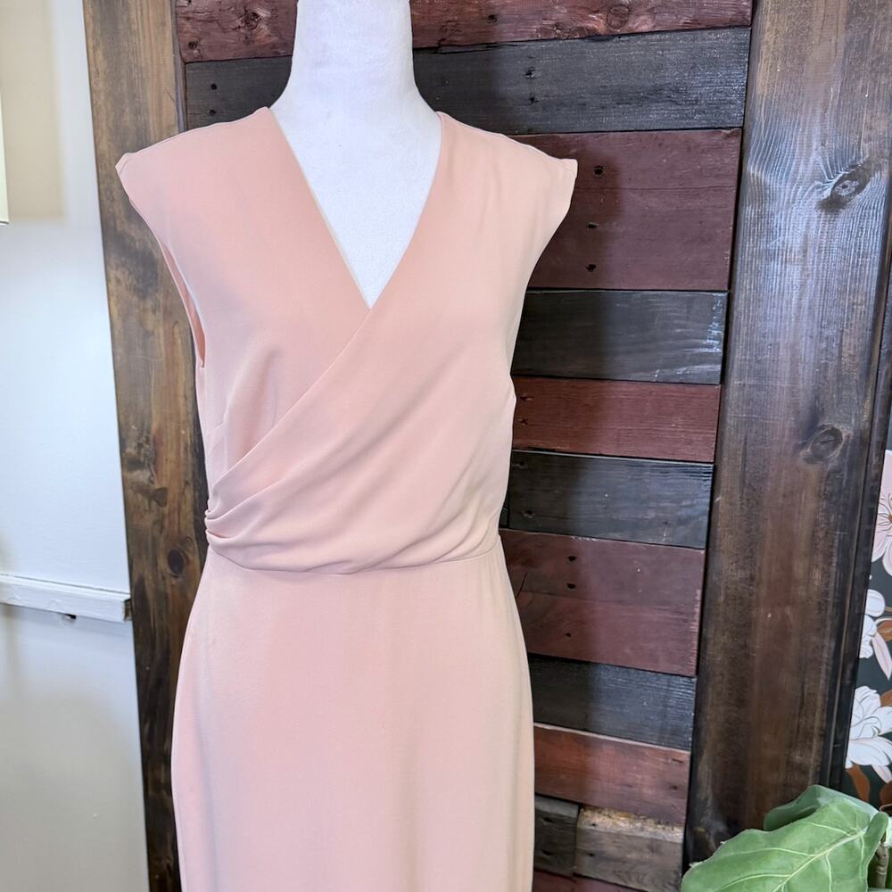 Ann Taylor Blush Pink Sleeveless Wrap Dress SZ 4 Capsule Midi Sheath Minimalist - Picture 4 of 10